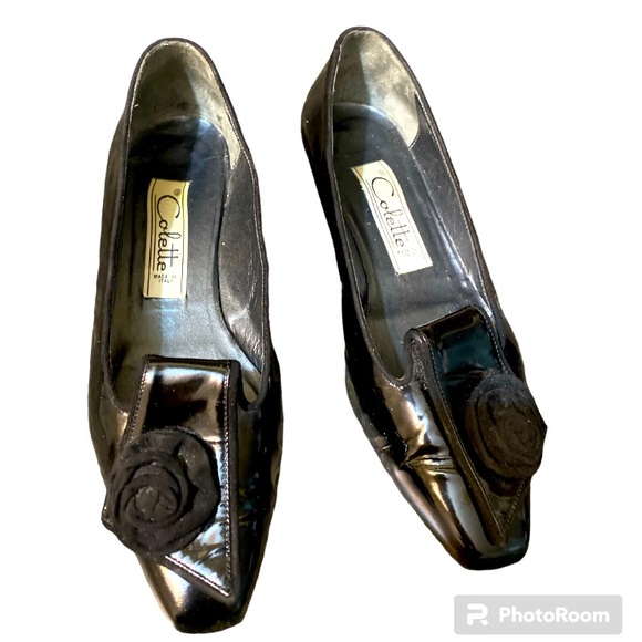 COLETTE Italian Made Black Patten Heel Loafers Shoes Size  6 - Picture 2 of 12